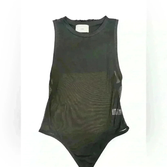 Okakie Womens Sheer Double Layer Tank Bodysuit Sleeveless  Crewneck Black Size L - Picture 1 of 5